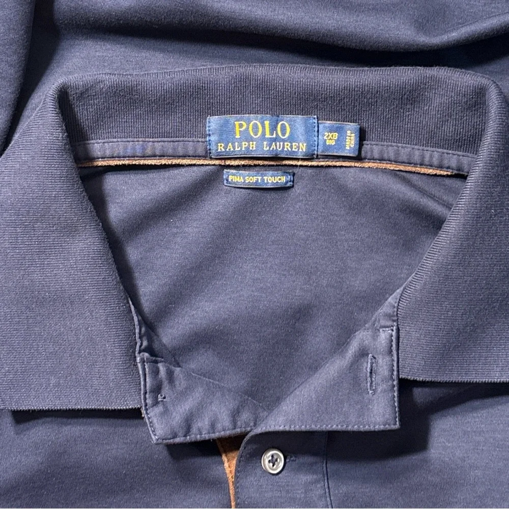 Polo Ralph Lauren Pima Soft Touch Mens 2XB Navy Blue Long Sleeve Polo Shirt Pony